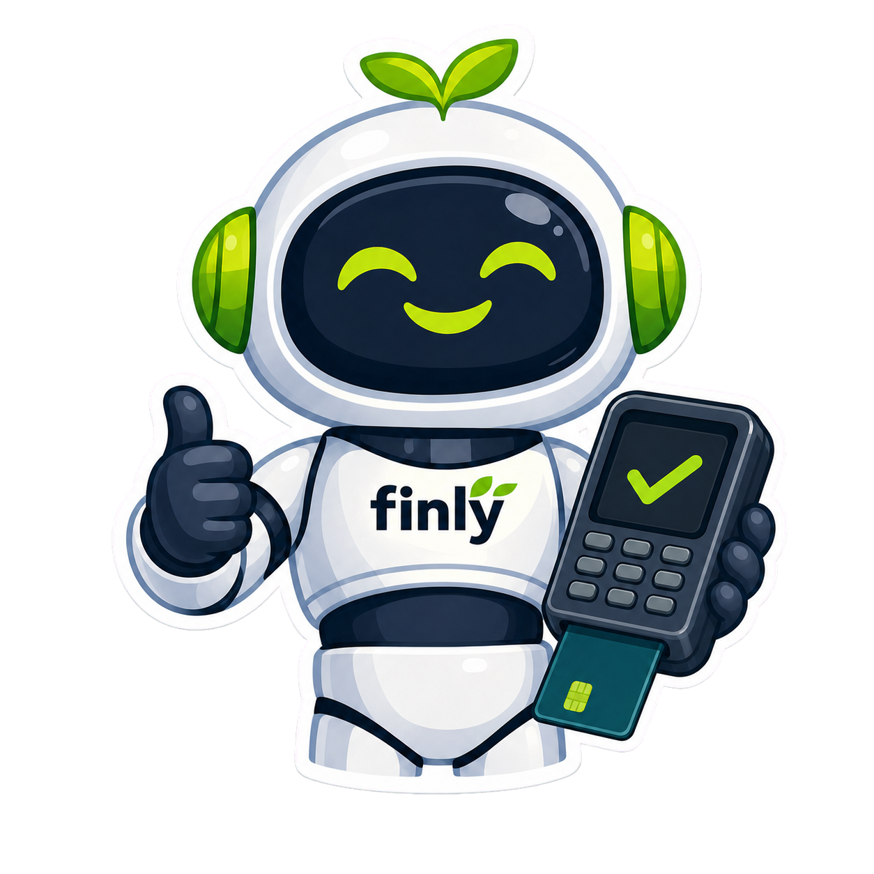 Finly con un datáfono, cobrando